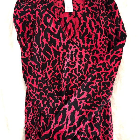 Wolford Top Cheetah Animal Print Long Puff Sleeve Red Stretch Bodycon Sz S - Picture 7 of 9